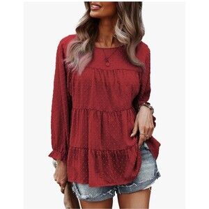Pretty Garden burgundy tiered bohemian long sleeve babydoll top